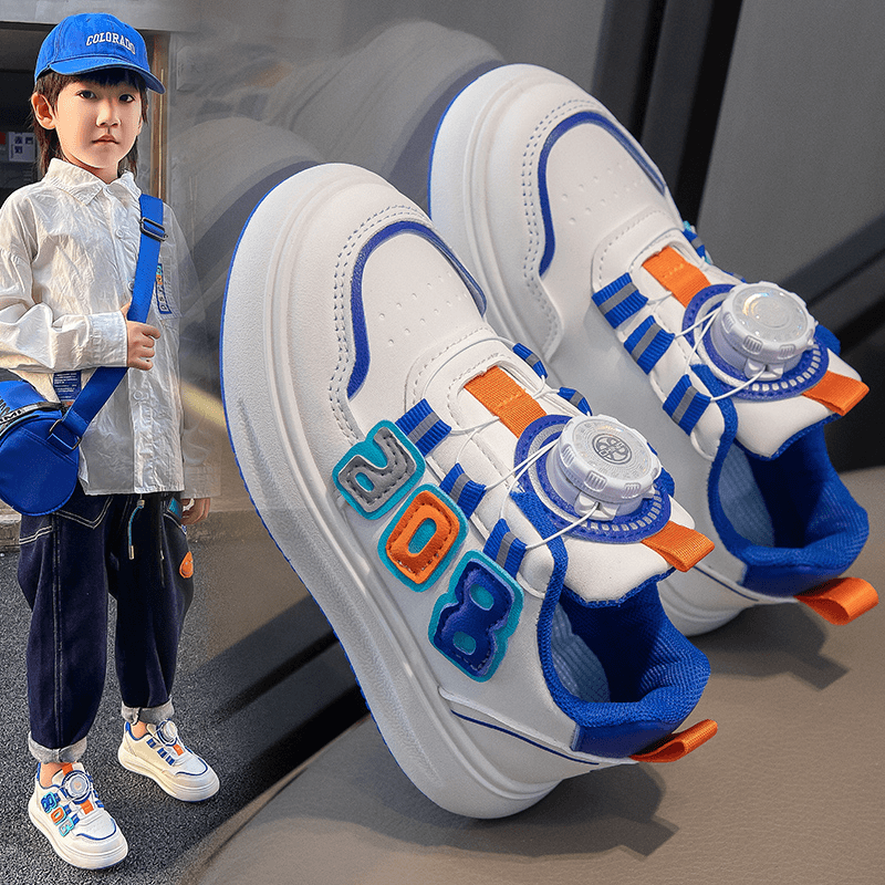 儿童小白鞋男童春秋皮面运动鞋2023新款百搭中大童软底女童鞋子