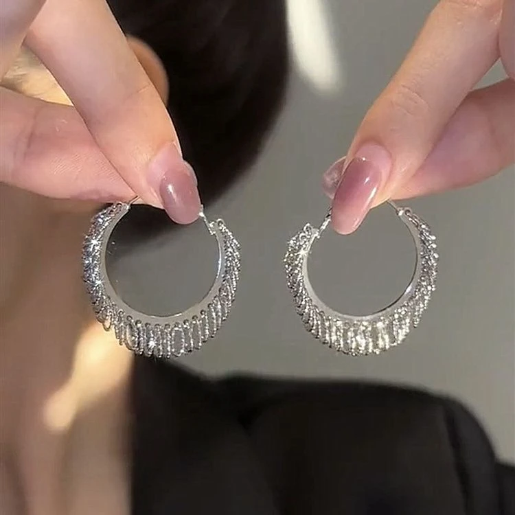 925银针设计感金属风灵动圈圈耳环女2023新款气质百搭高级耳饰女