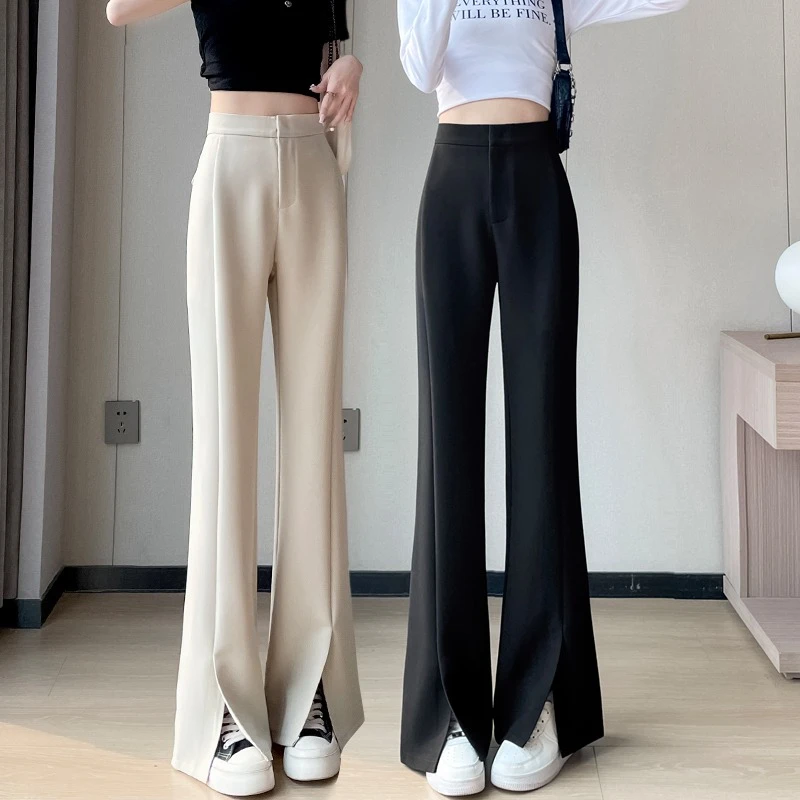 K304黑色微喇西装休闲裤女春夏新款小个子高腰显瘦拖地窄版阔腿裤