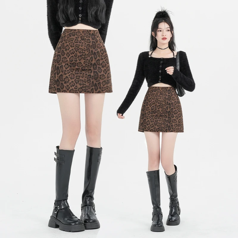 2025秋冬美式辣妹高腰显瘦鹿皮绒防走光包臀裙a字半身防走光短裙