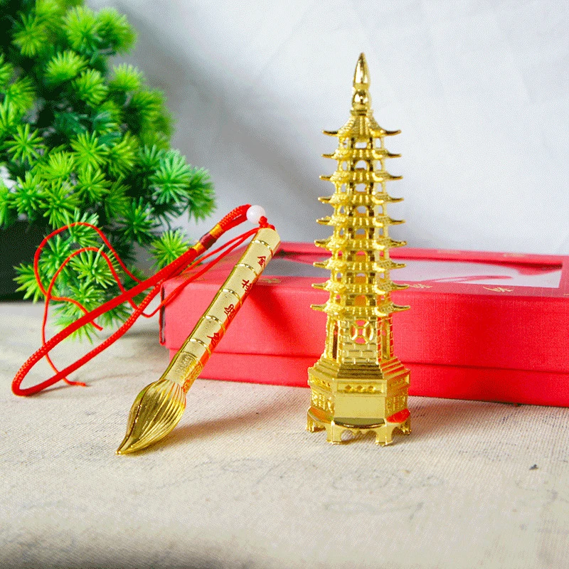 中式文昌塔学生儿童文昌笔套装挂件书桌金榜题名状元郎金属礼品