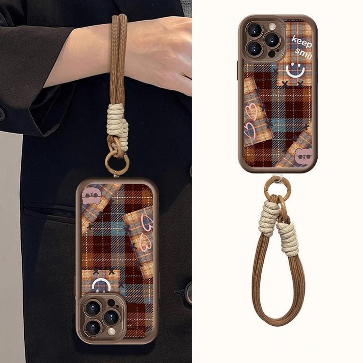 皮革笑脸适用苹果iPhone16Pro华为oppo小米vivo防摔金刚砂手机壳