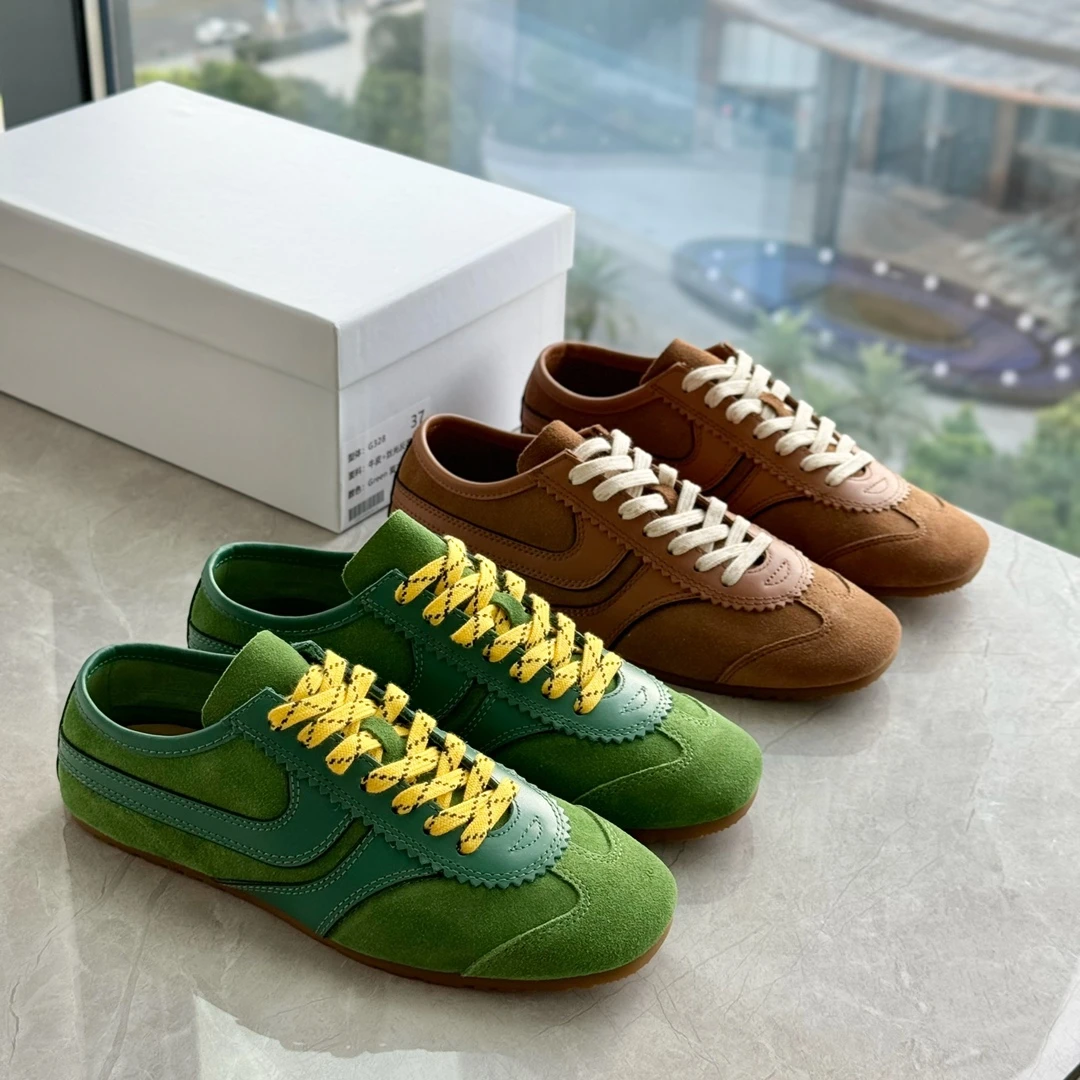 德训鞋子2024新款夏季方头牛反绒复古休闲运动鞋百搭方头阿甘鞋女