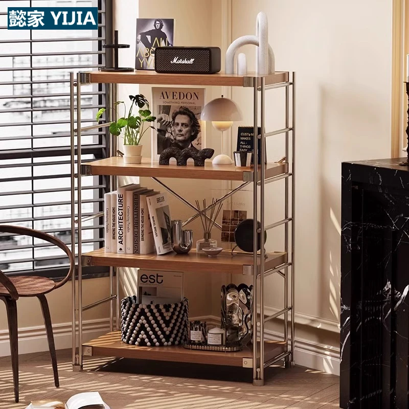 日式置物架落地多层客厅阳台简约整理储物架书架厨房微波炉收纳架