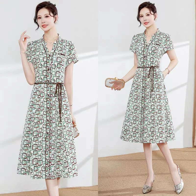 2025夏季时尚连衣裙气质显瘦中长款单层A字裙子