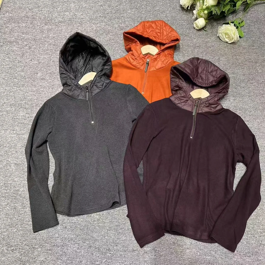 1031连帽德绒帽衫高端欧货2024秋冬季新款半开拉链拼接菱形格卫衣