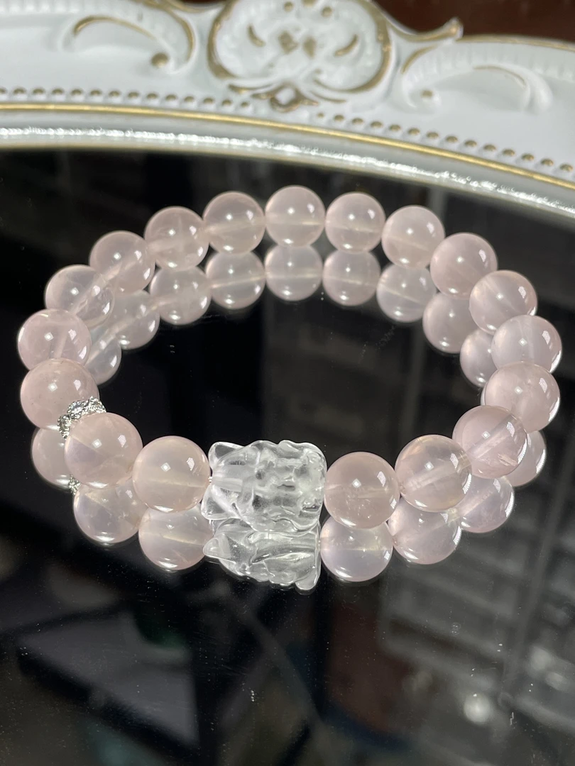 天然粉水晶星光粉招花花粉水晶手链莫粉凤九狐狸手串手链秋冬款