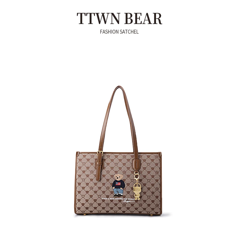 TTWNBEAR天天维尼熊虚实提花熊头托特包大容量单肩包包女TN-3079