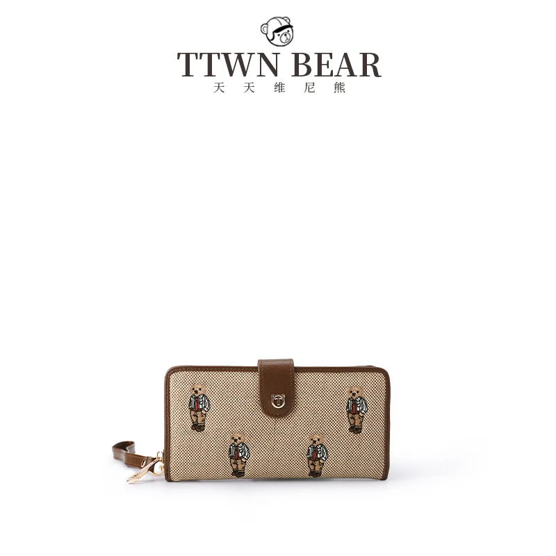 TTWNBEAR天天维尼熊小熊刺绣长款钱包女款手机零钱包女士TT-2376