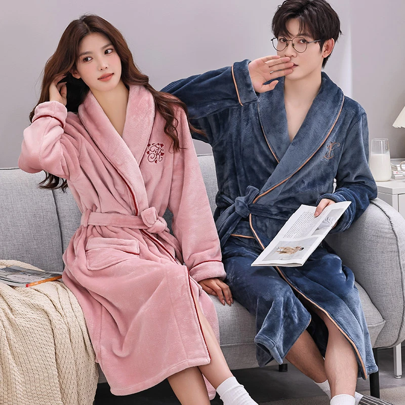 睡袍女冬加厚加绒情侣法兰绒男士浴袍秋冬季珊瑚绒保暖睡衣家居服