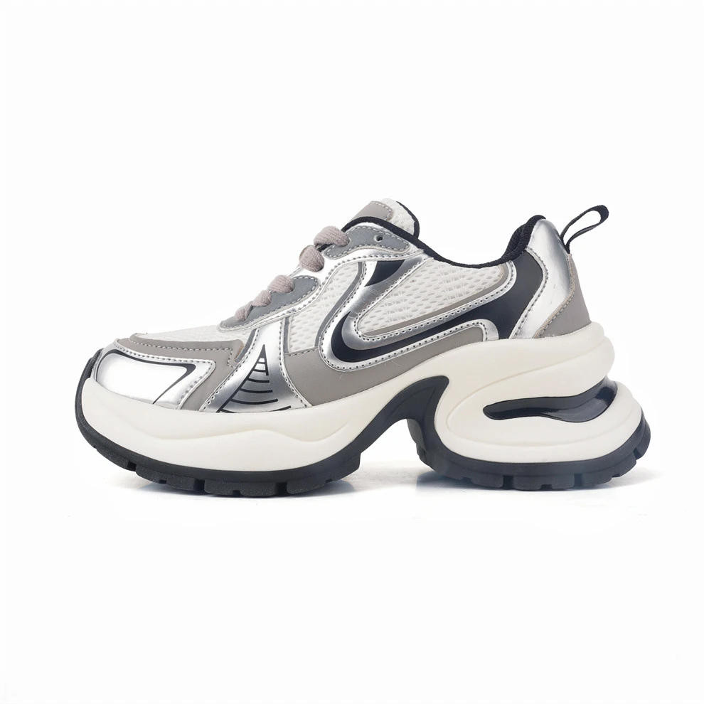 赵露思同款厚底银色老爹鞋2024新款百搭莆田男女鞋增高真皮休闲鞋