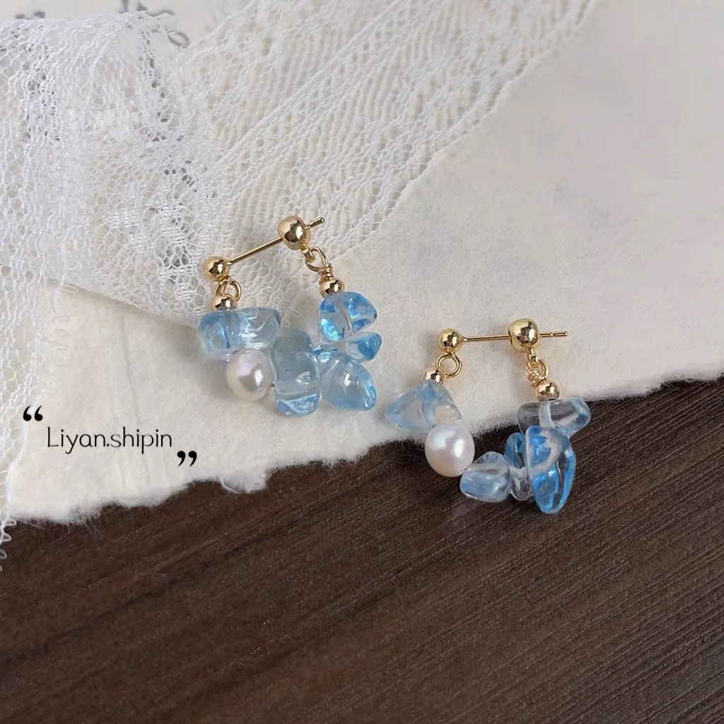 铜合金耳饰 北极冰雪~小众独特蓝色轻奢高级感耳环A084