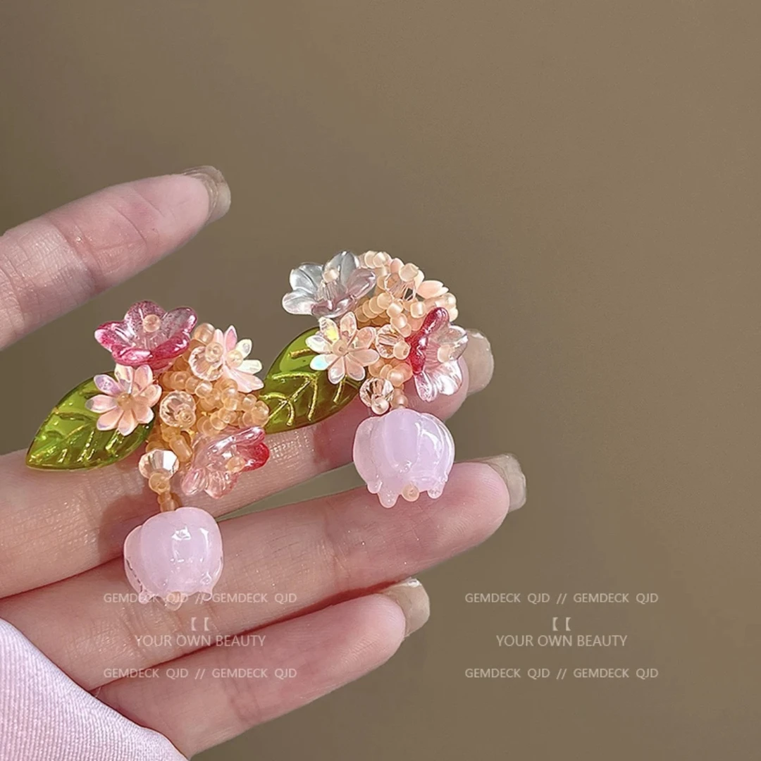 铜合金树脂耳饰 【空谷铃兰 】美貌聚焦甜美梦幻花朵女耳环A077