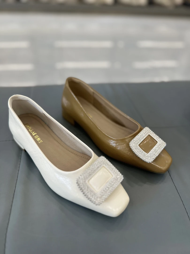 丝柏兰专柜正品2024秋季新款法式水钻低跟单鞋