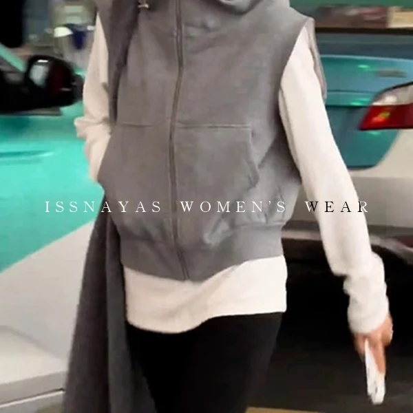 时尚连帽卫衣马甲女高级感独特别致慵懒风无袖上衣休闲瑜伽裤套装