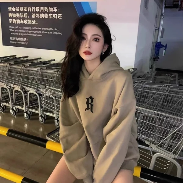 山东即墨秋冬卫衣欧货女加绒重磅连帽美拉德加厚美式2023新款春秋