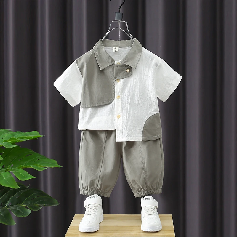 男童夏季套装2023新款宝宝洋气韩版薄款工装衣服儿童夏款衬衫潮帅