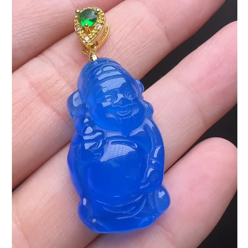 ST7410【福嘟嘟珠宝】苍天之瞳蓝玛瑙财神吊坠-配链子-送礼佳品