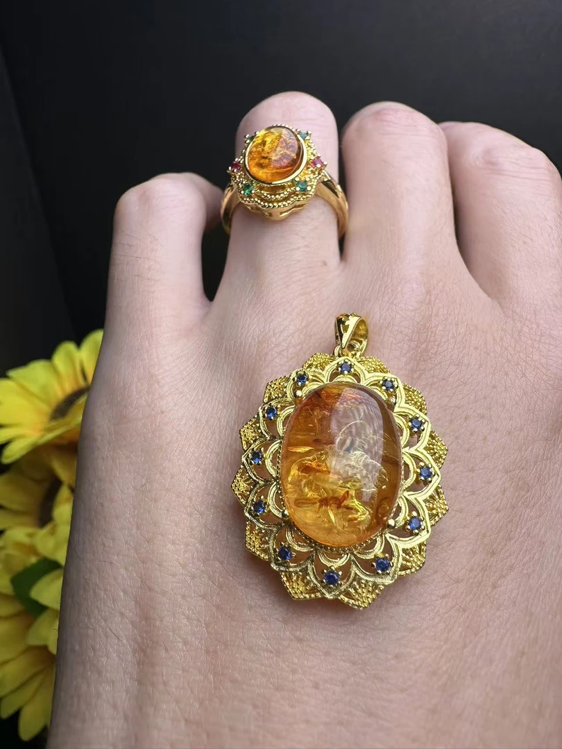 MT2388+MT2478【福嘟嘟珠宝】琥珀飞甲龙项链+加戒指-配链子