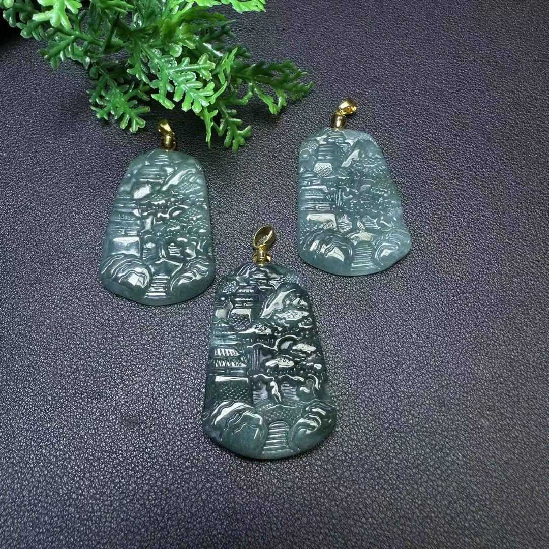 AT5137【福嘟嘟珠宝】A货翡翠山水牌吊坠-配绳-多样性发一件