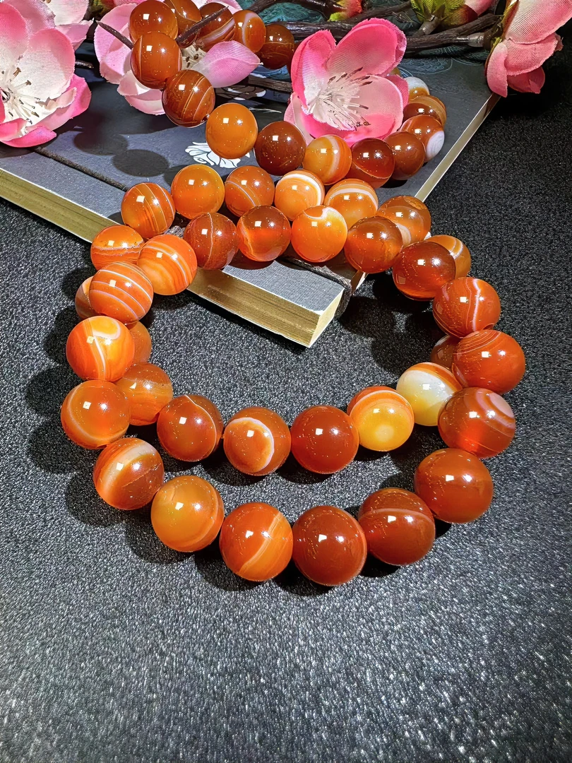 S1444【福嘟嘟珠宝】血胆龙石玛瑙红手串-卡10-多样性发货只发一件