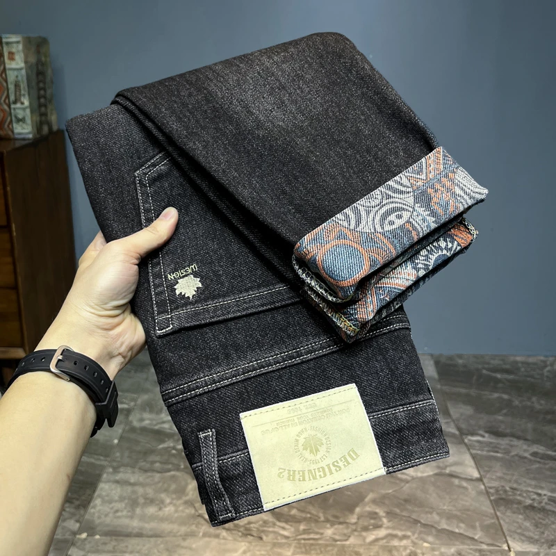 2024新款春秋潮流牛仔裤高品质显高修身直筒休闲弹力长裤印花2298