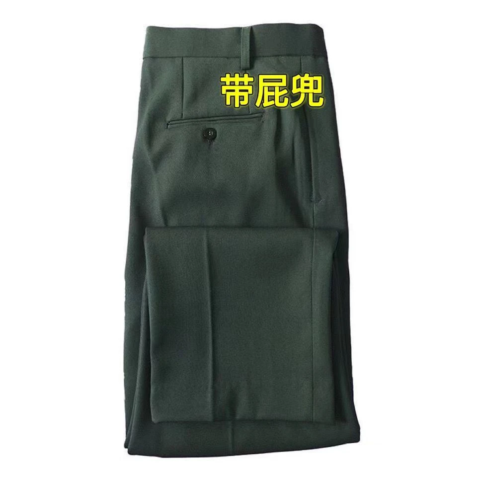 松枝绿冬裤仿毛哔叽冬裤冬季加厚裤带屁兜款商务休闲裤直筒裤冬裤