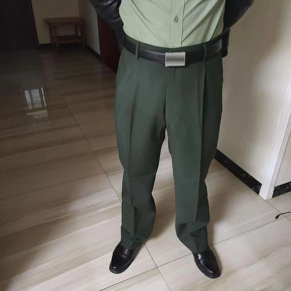 松枝绿色夏裤带屁兜款麻纱裤中老年时尚休闲裤宽松直筒裤免烫防皱