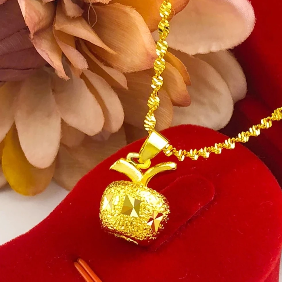 铜合金项链 金色苹果水波纹吊坠项链时尚饰品精美百搭女锁骨