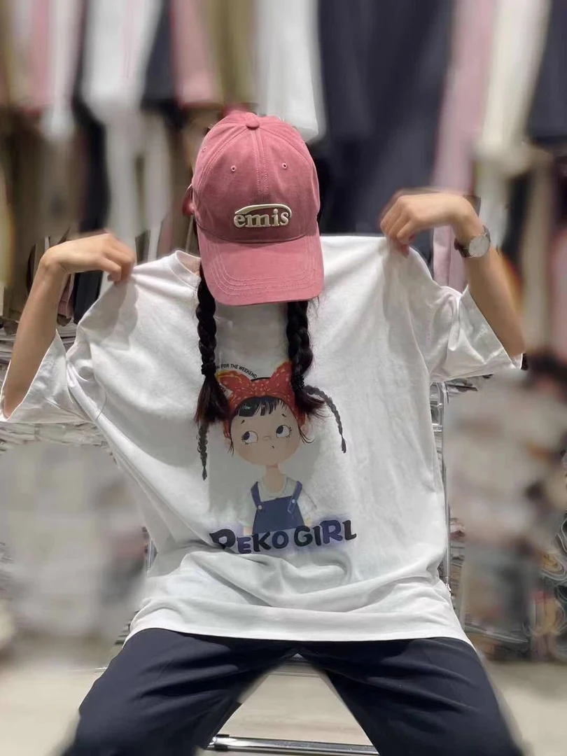 精梳棉夏季短袖韩版均码牛仔潮流轻薄透气欧韩时尚潮落肩胖瘦洋气