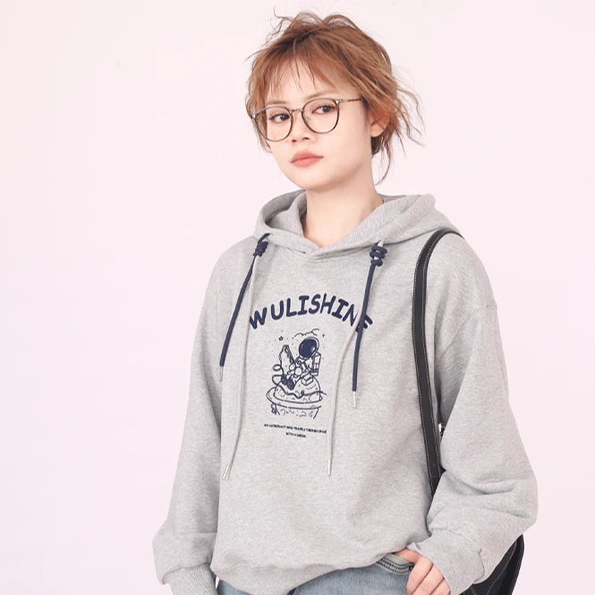 晒晒自制 连帽卫衣宽松加绒百搭时尚休闲通勤早秋印花长袖春秋女