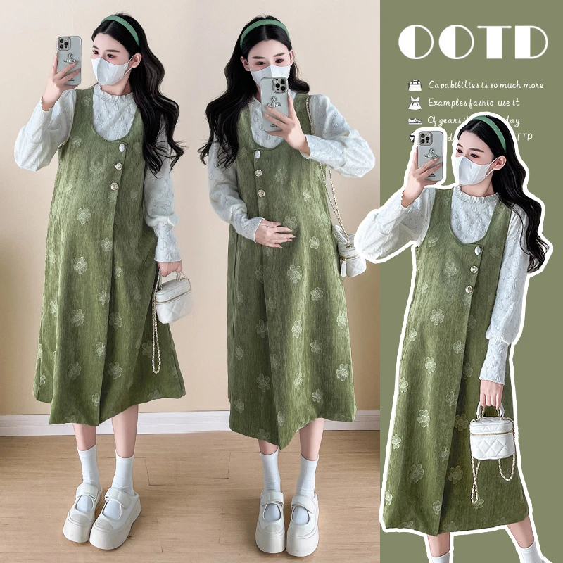 实拍秋冬孕妇背带裙衬衣套装法式气质时尚小众设计感背心连衣裙