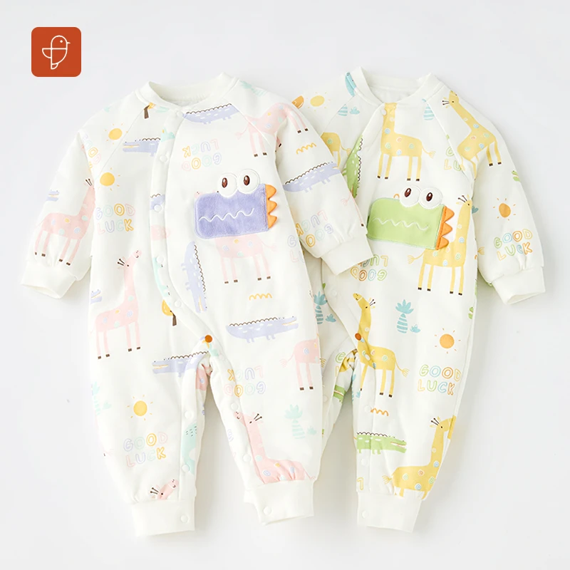 [秋冬上新]卓儿新生儿斜襟连体衣婴儿哈衣保暖夹棉睡衣加厚家居服