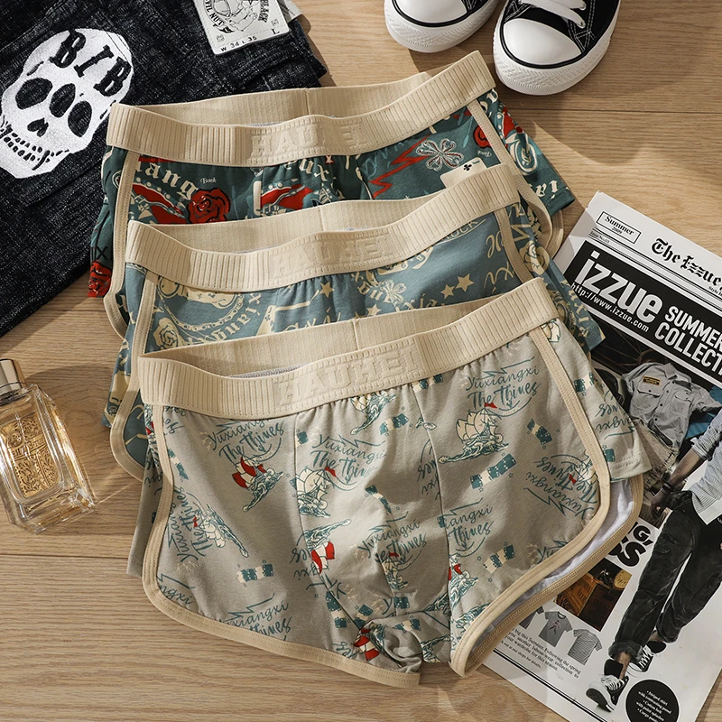 新款复古潮流男士内裤潮流印花舒适亲肤青少年男士平角裤