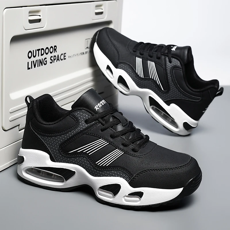 男鞋秋季新款大码46青少年初中学生皮面防水47黑色运动跑步鞋男款