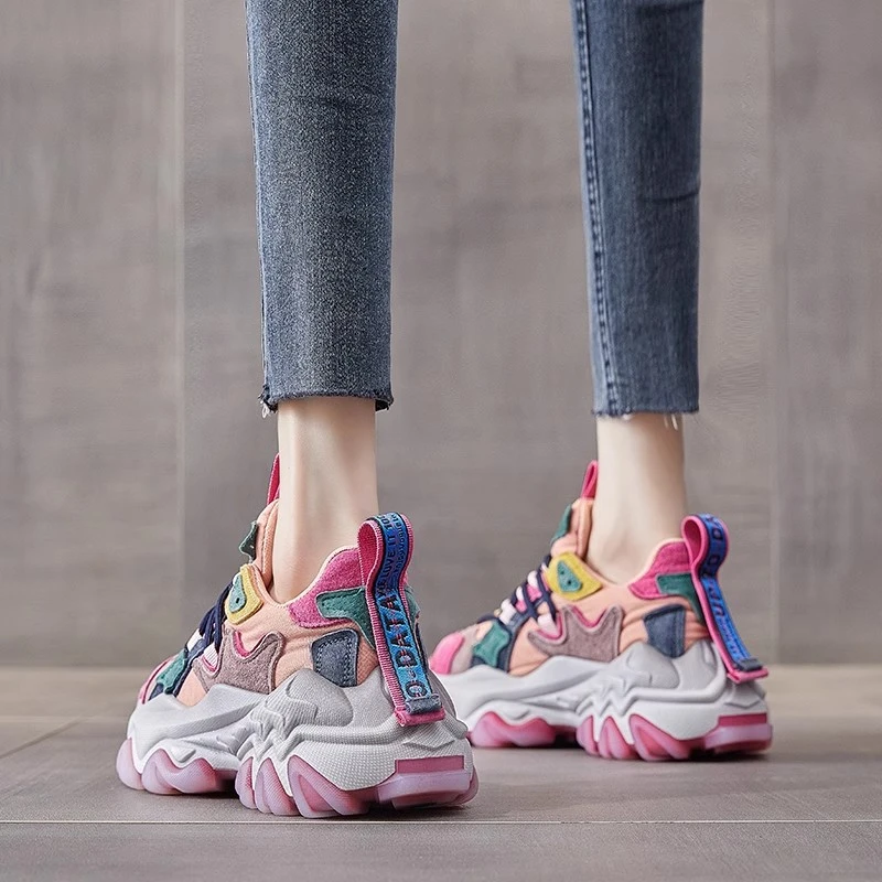 赫莉莲老爹鞋女款2025春秋季新款网红炸街厚底增高拼色休闲运动鞋