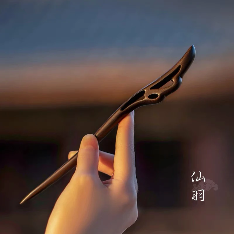 黑檀木木质发饰 祥云檀木古风中式日常盘发簪子简约配旗袍的木簪