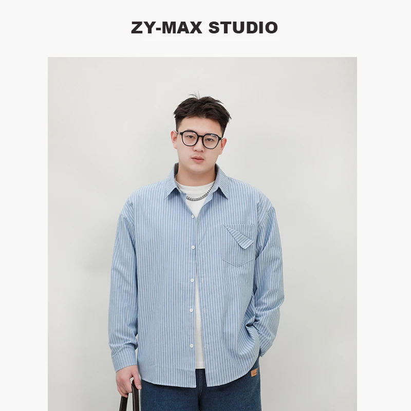 ZYMAX STUDIO 春上新潮流流行青少年条纹宽松休闲显瘦大码衬衫