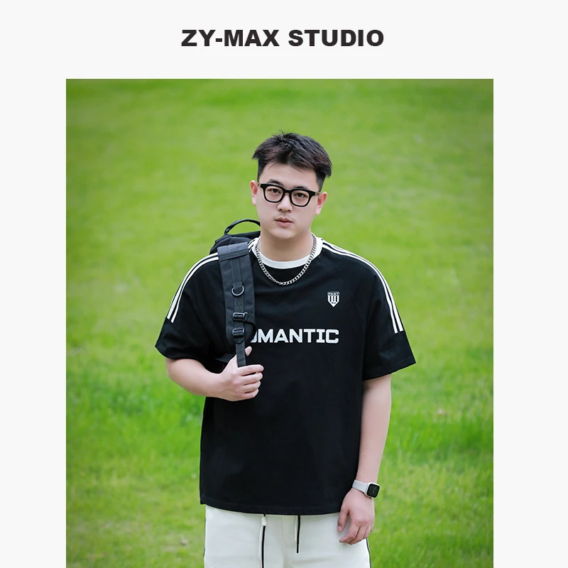 ZYMAX STUDIO 260克双纱大码男装休闲印花宽松短袖T恤断码不补