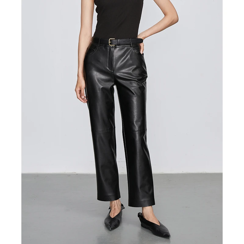 THE MOLAB- 意大利素皮革拼缝九分皮裤