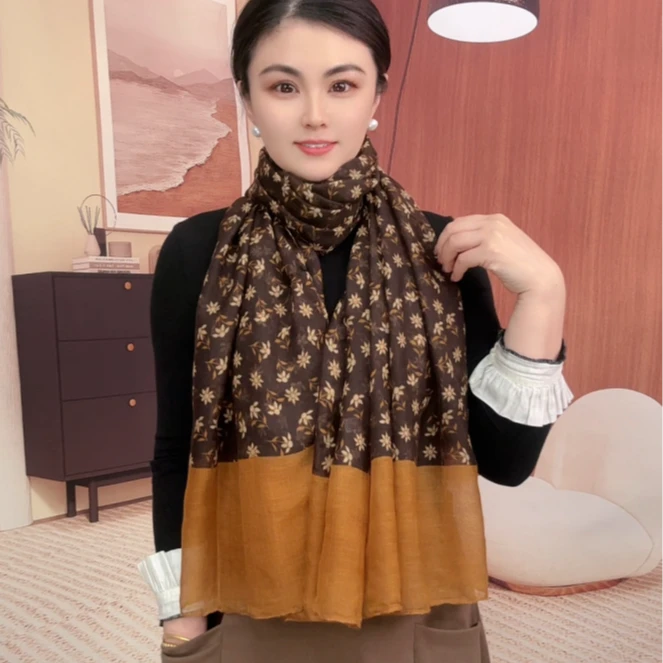 秋季新款围巾棉麻亲肤文艺款配大衣内搭丝巾复古高级感围巾国风