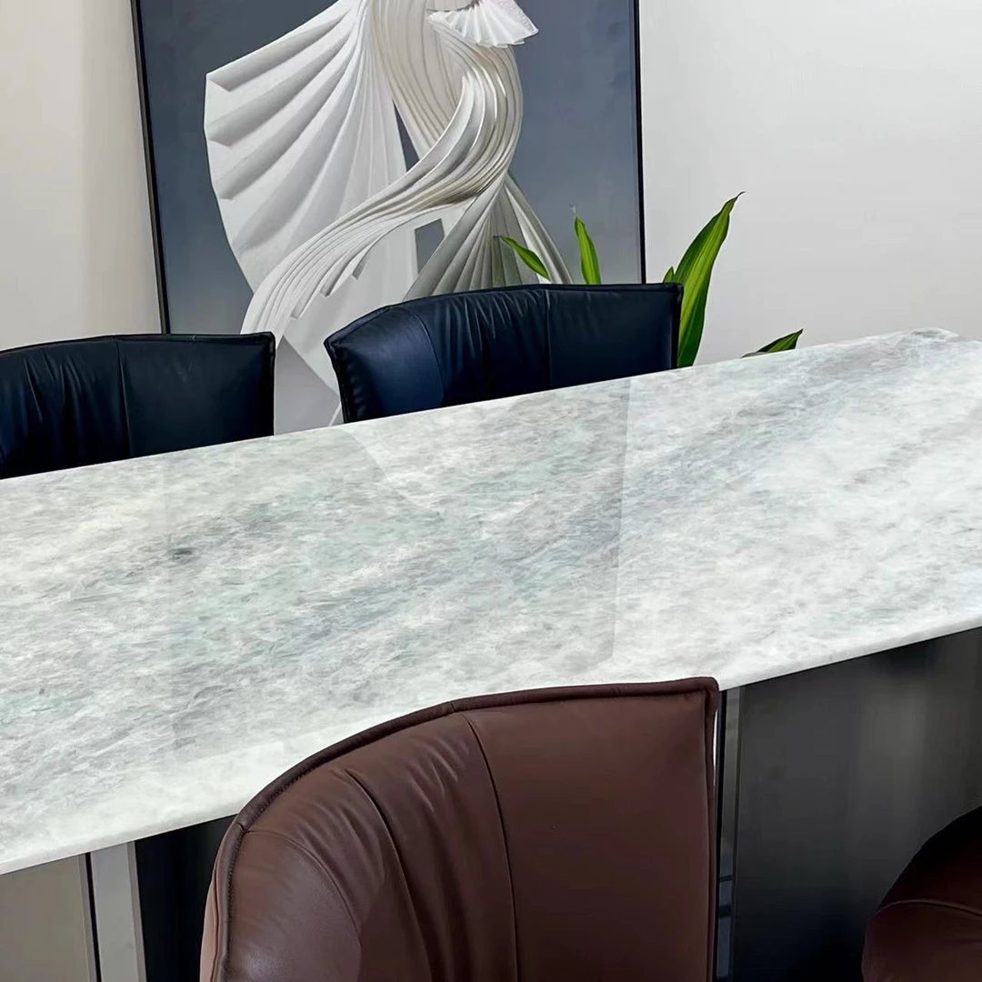 蓝水晶天然奢石餐桌佛山源头工厂石矿直供长方形轻奢客厅