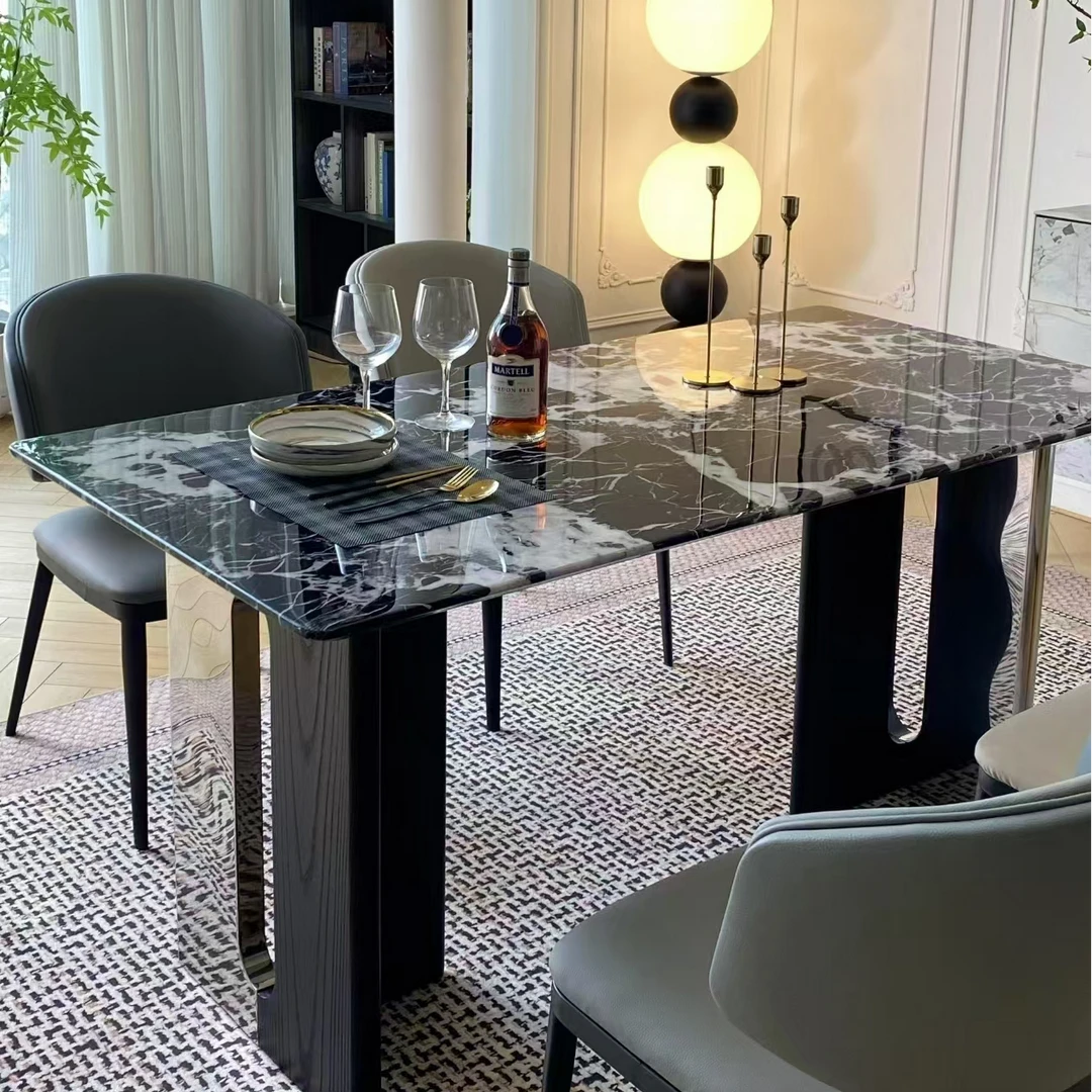 宝格力黑天然奢石餐桌佛山源头工厂石矿直供长方形客厅餐桌