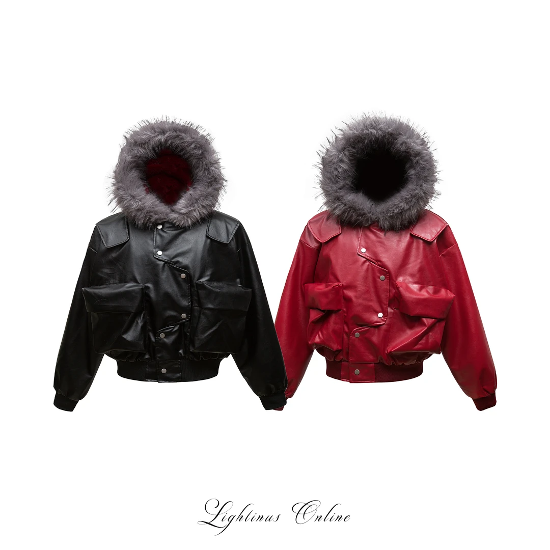 Lightinus Boxy 短宽伯爵皮衣毛领座山雕氛围感不规则短款外套