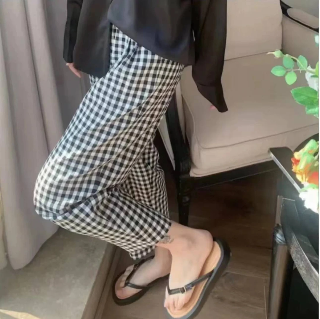 棉绸遛弯裤女薄款人棉夏季居家沙滩九分加大码宽松棉绸印花阔腿裤