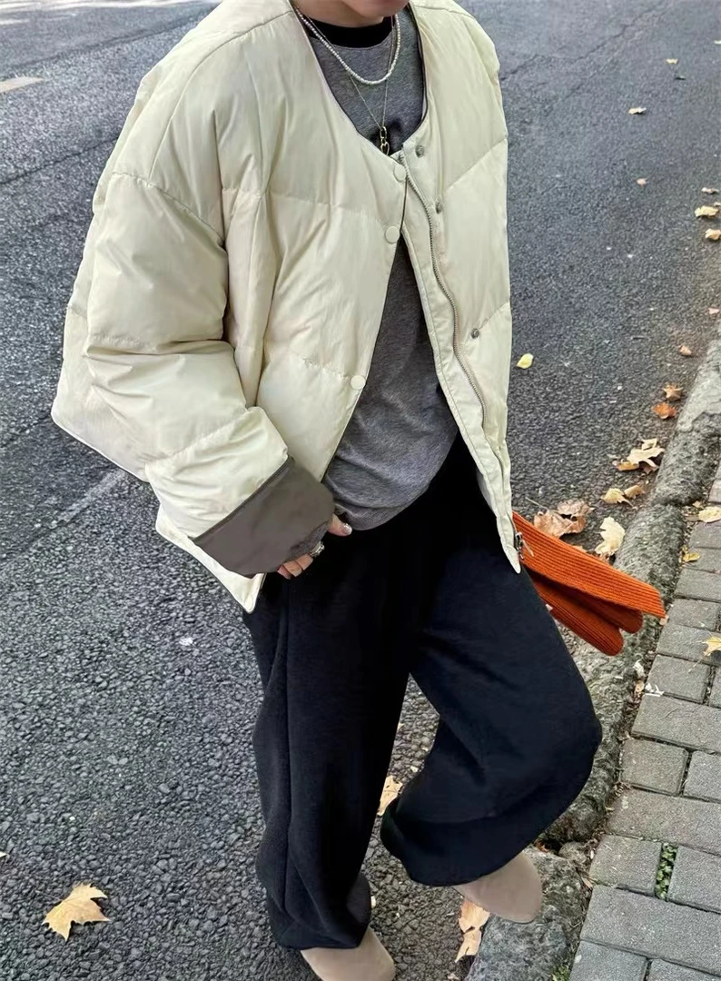 YQ N3027W  拉链双门襟撞色包边格子绗缝圆领加厚外套（90-150斤）