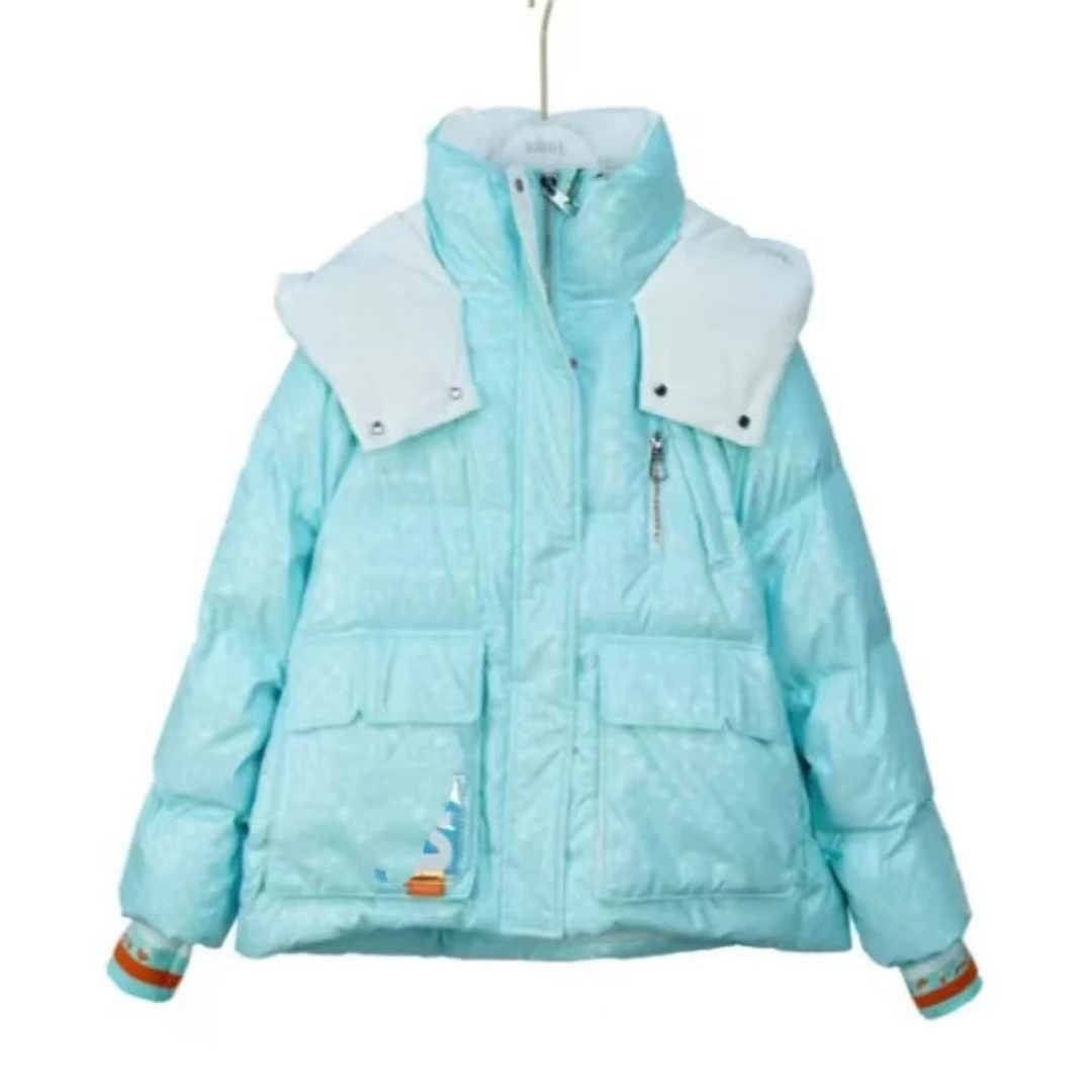 U1378W    秋冬插肩袖拼接水兰色两面短款加厚外套（卡码拍大）