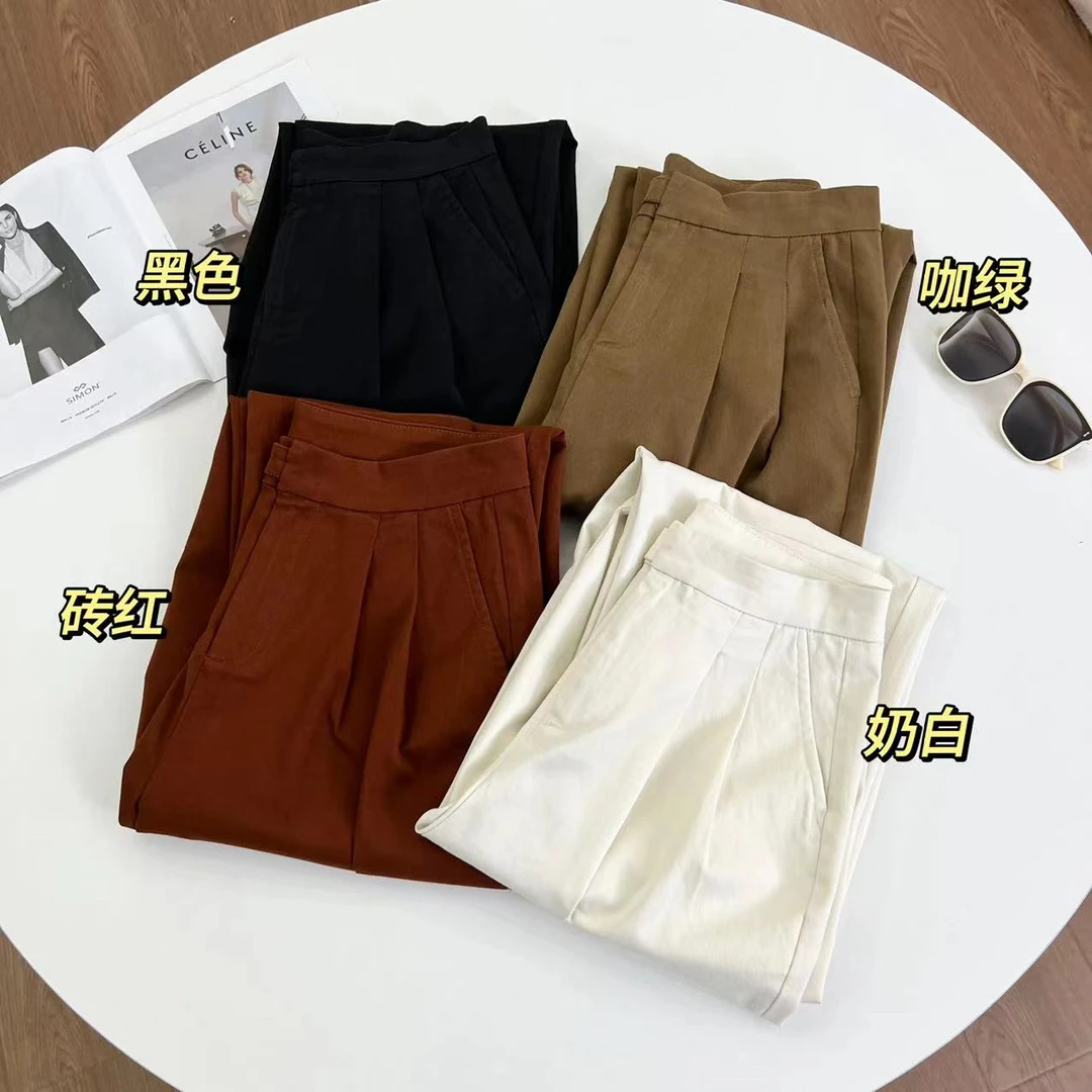 N063P  腰部带扣打褶九分哈伦裤萝卜裤（卡码拍大）