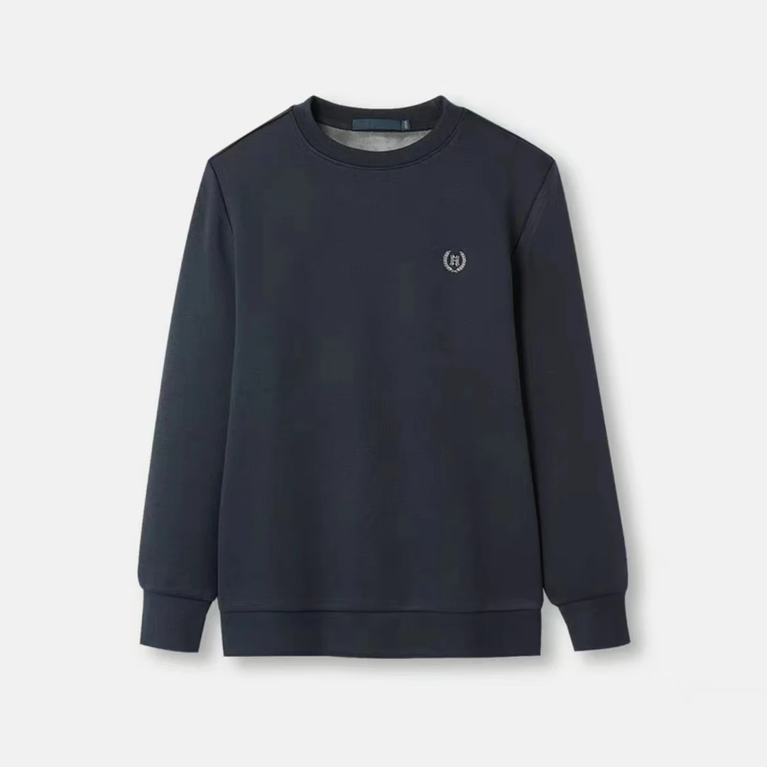 N053L 秋冬新款撞色徽章刺绣圆领加绒加厚针织男士卫衣（卡码拍大）