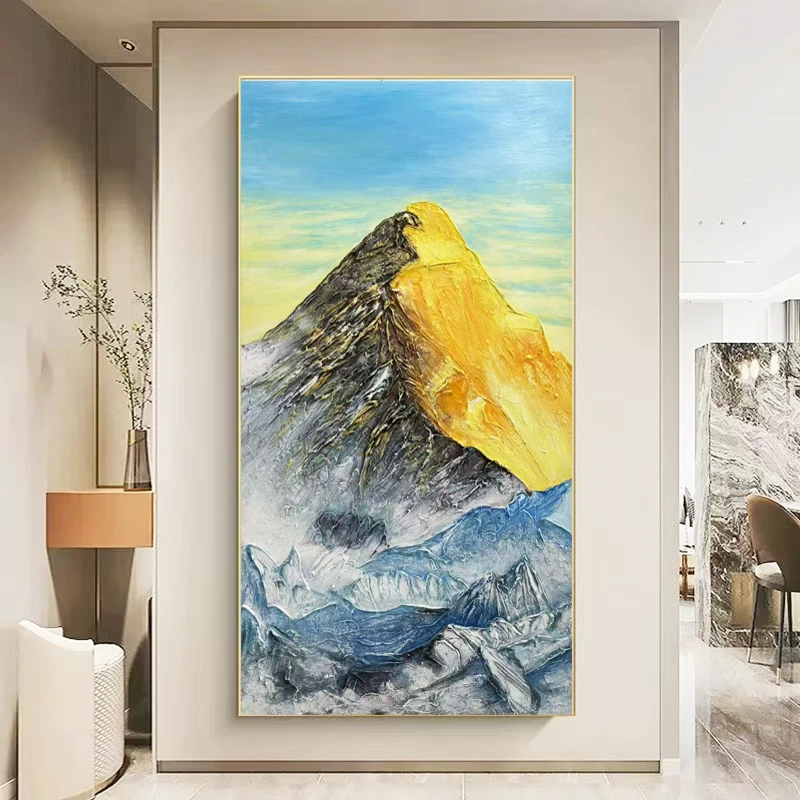 《日照金山》简约现代玄关装饰画背景墙肌理手工挂画